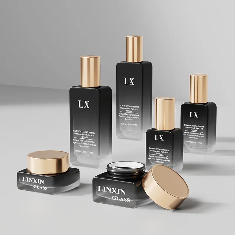 black Glass Square Cosmetic Bottles