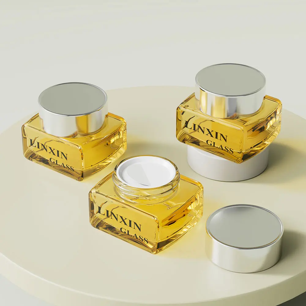 Wholesale Square Frosted Glass Cosmetic Jar