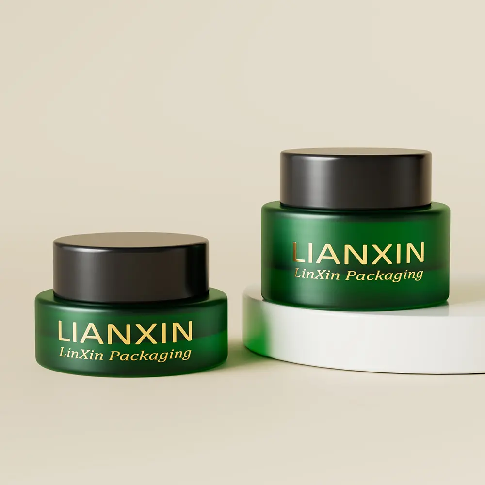 Empty Round Green Glass Cosmetic Jar