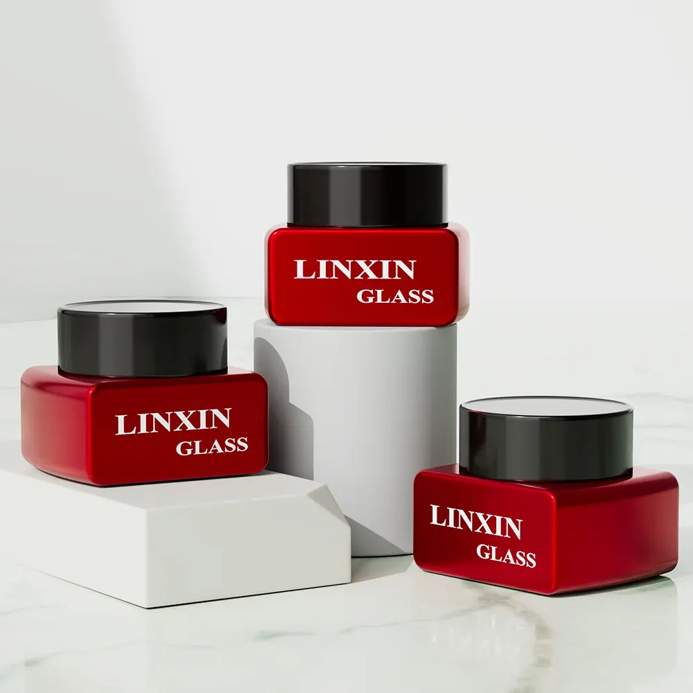 Wholesale Square Frosted Glass Cosmetic Jar