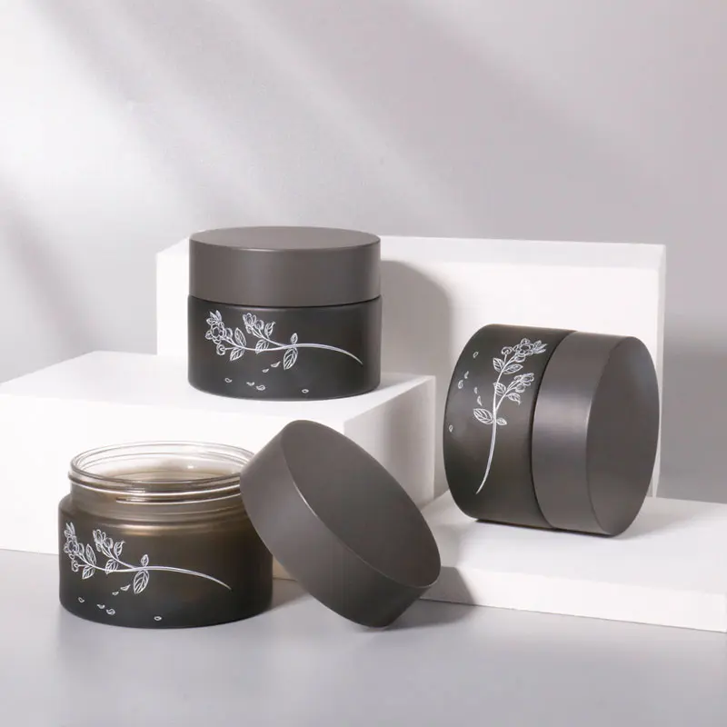 empty frosted glass cosmetic jars