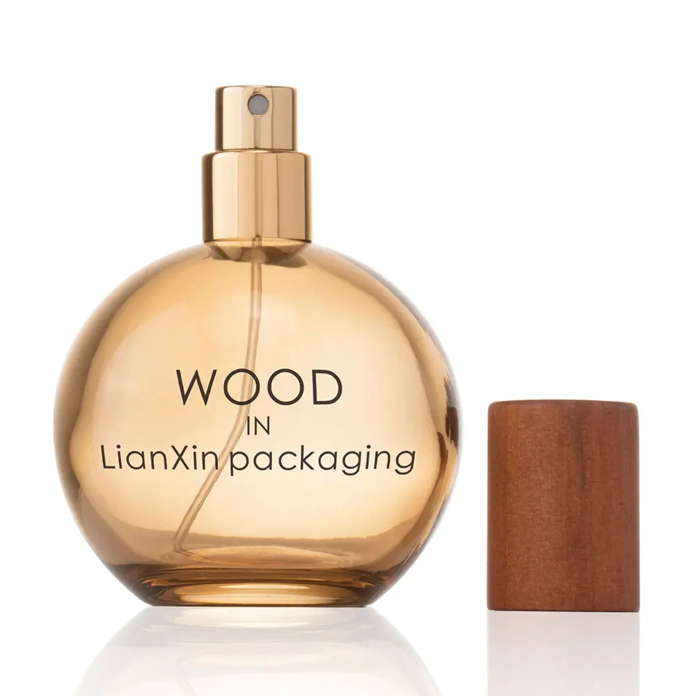 Amber Round Ball Perfume Bottle With Wooden Cap