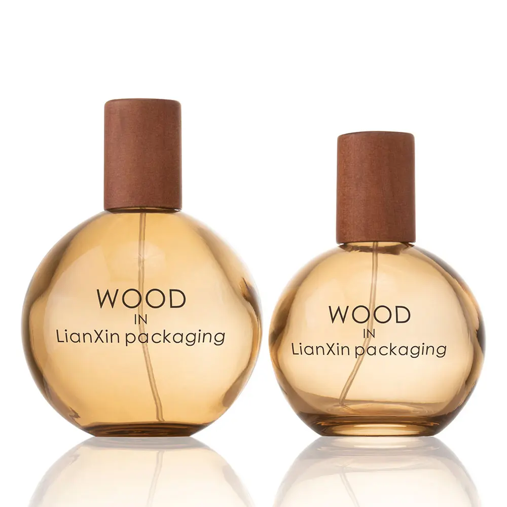 wholesale amber round ball perfume bottle with wooden cap