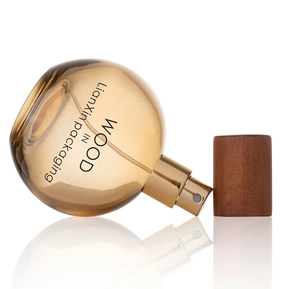 Amber Round Ball Perfume Bottle With Wooden Cap