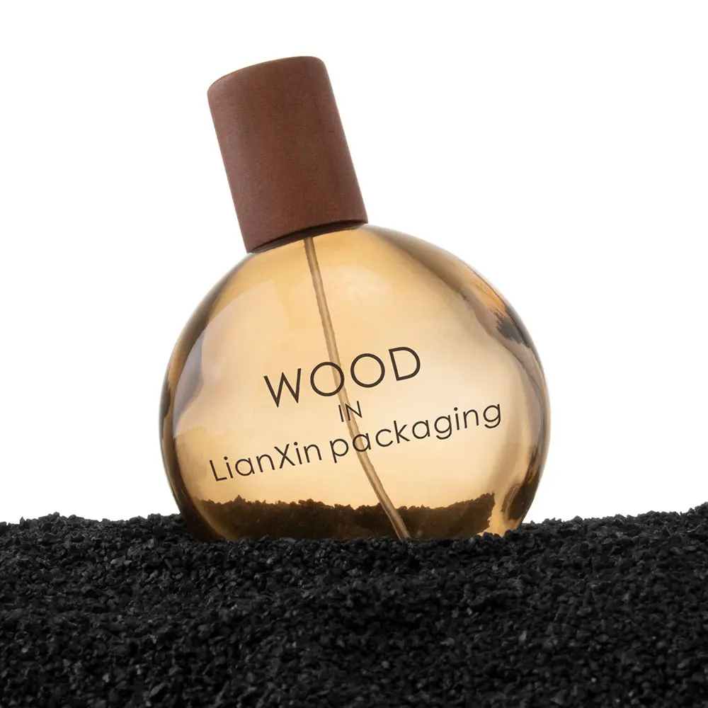 Amber Round Ball Perfume Bottle With Wooden Cap