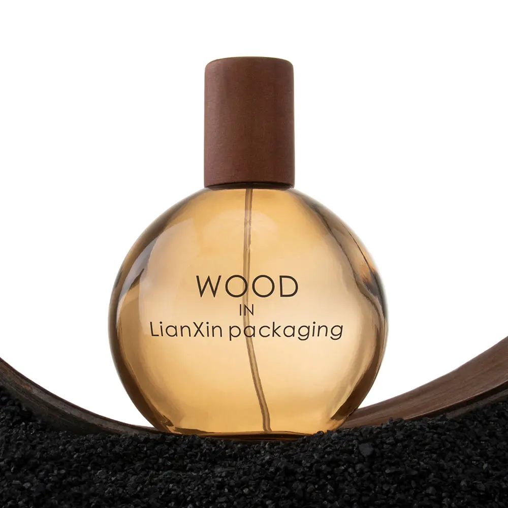 Amber Round Ball Perfume Bottle With Wooden Cap