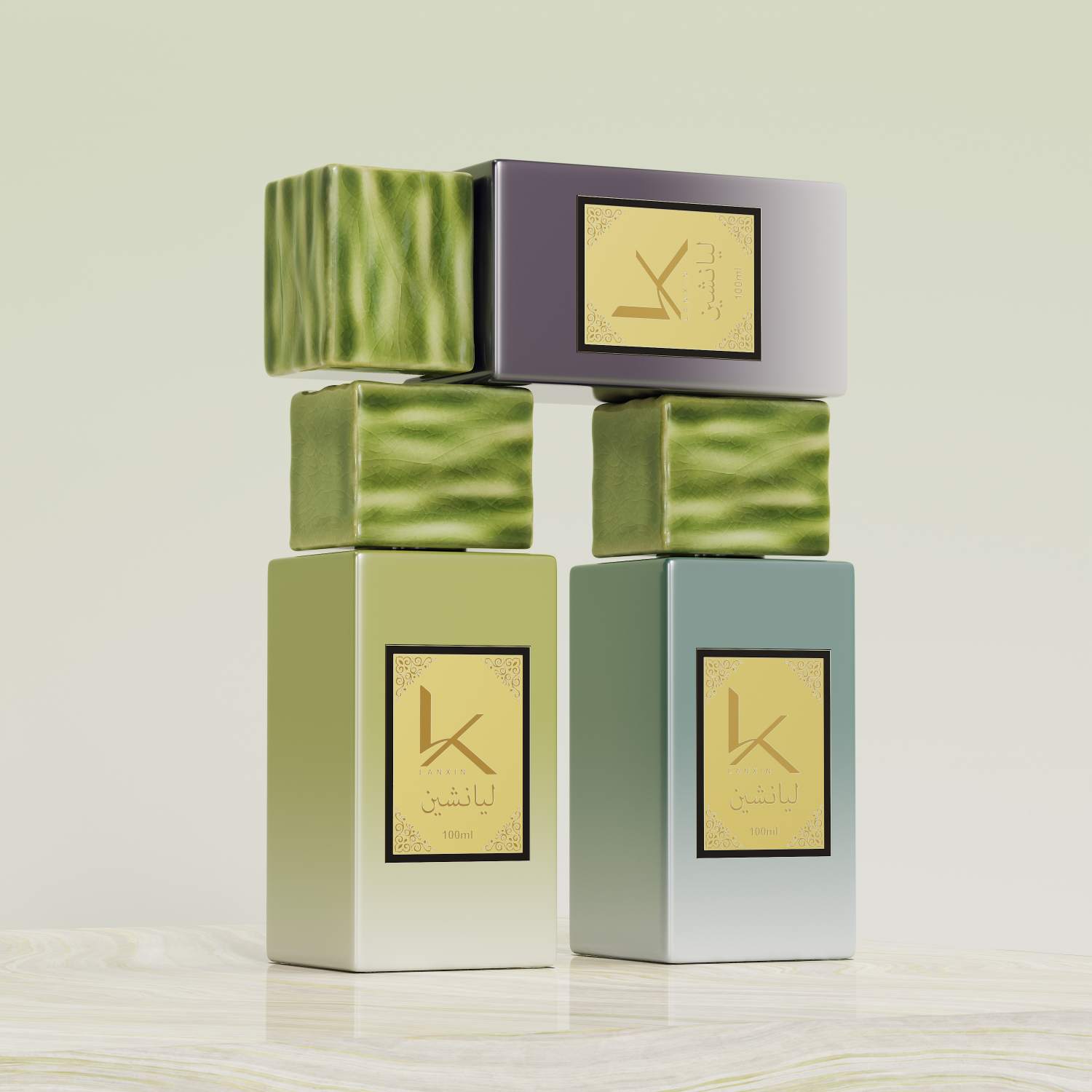 Rectangle Fancy Perfume Bottles With Stone Cap