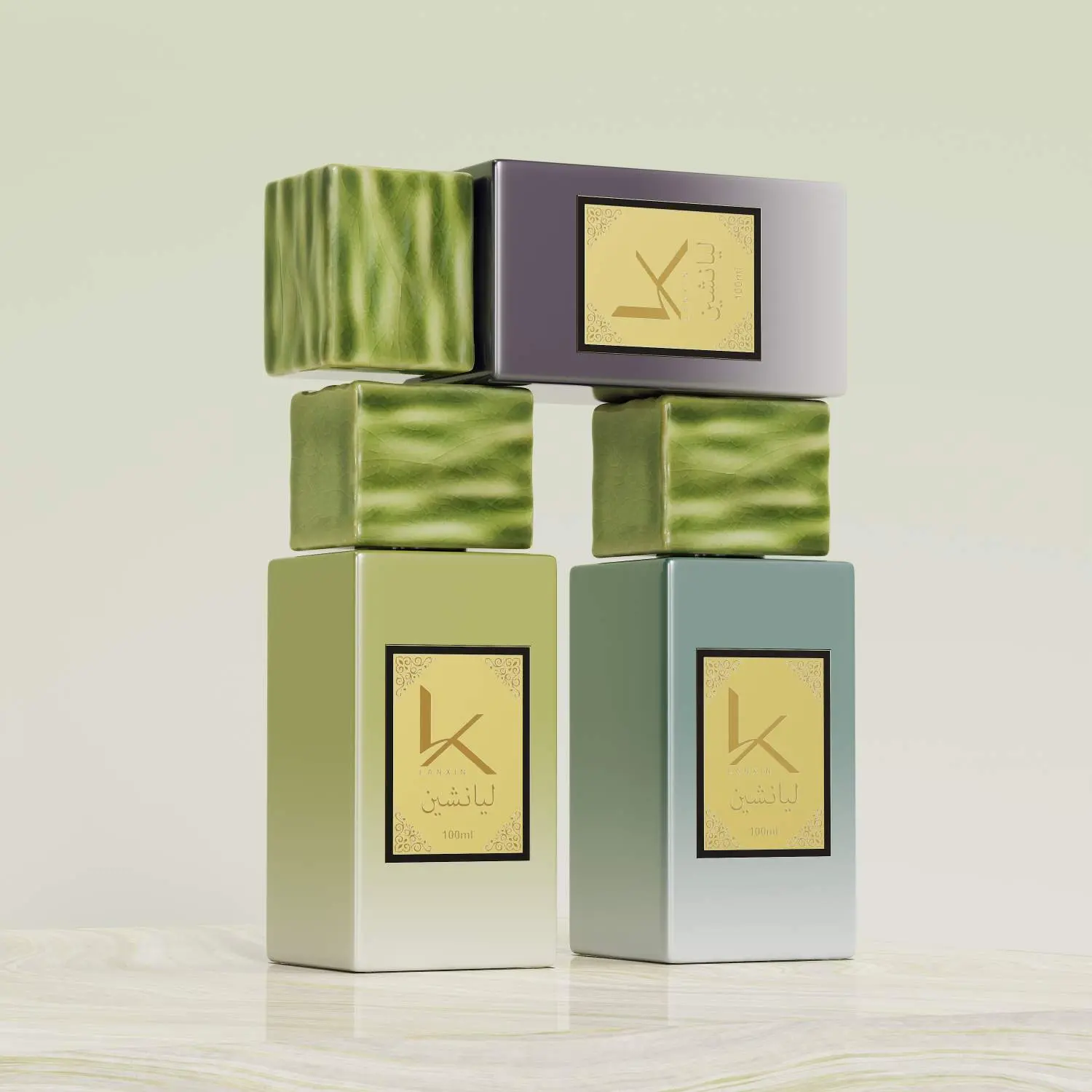 Rectangle Fancy Perfume Bottles With Stone Cap