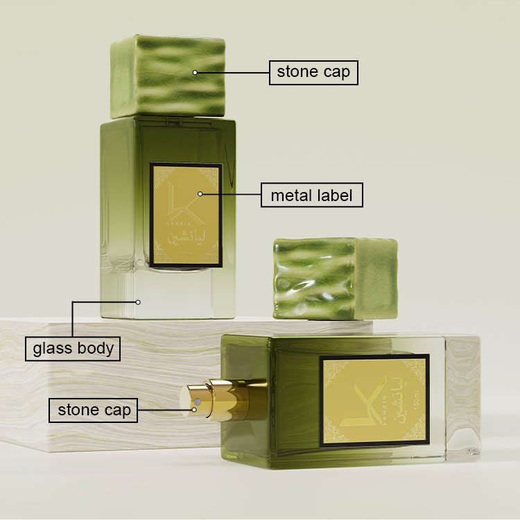 Rectangle Fancy Perfume Bottles With Stone Cap Details