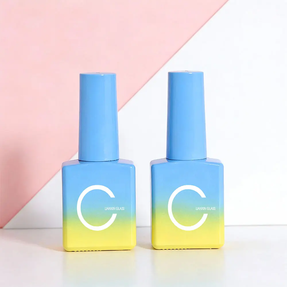 10ml Gradient Color Square Glass Nail Polish Bottles with Brush