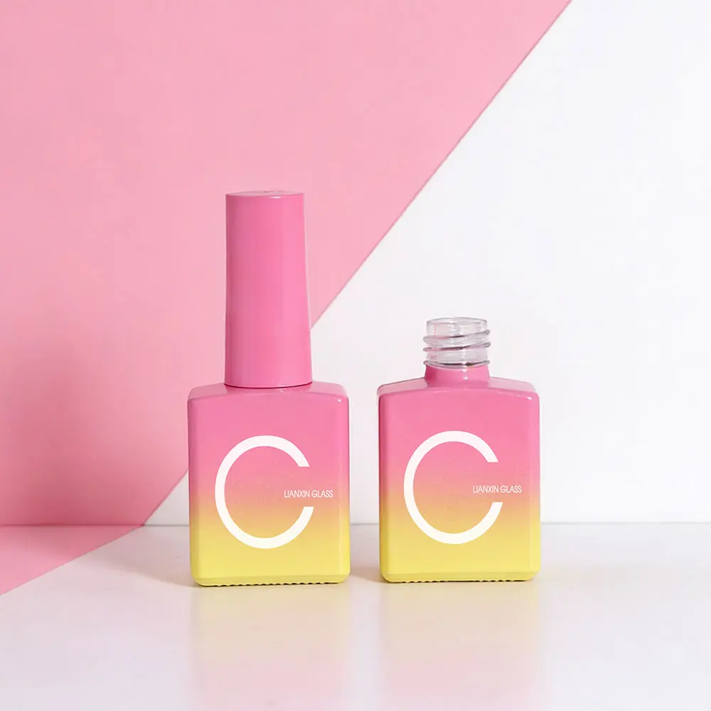 10ml Gradient Color Square Glass Nail Polish Bottles with Brush