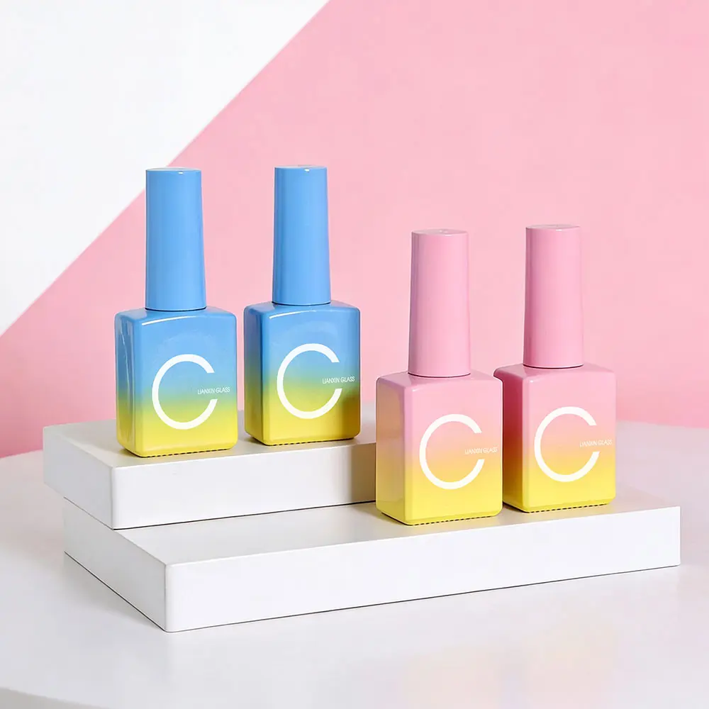 10ml Gradient Color Square Glass Nail Polish Bottles with Brush