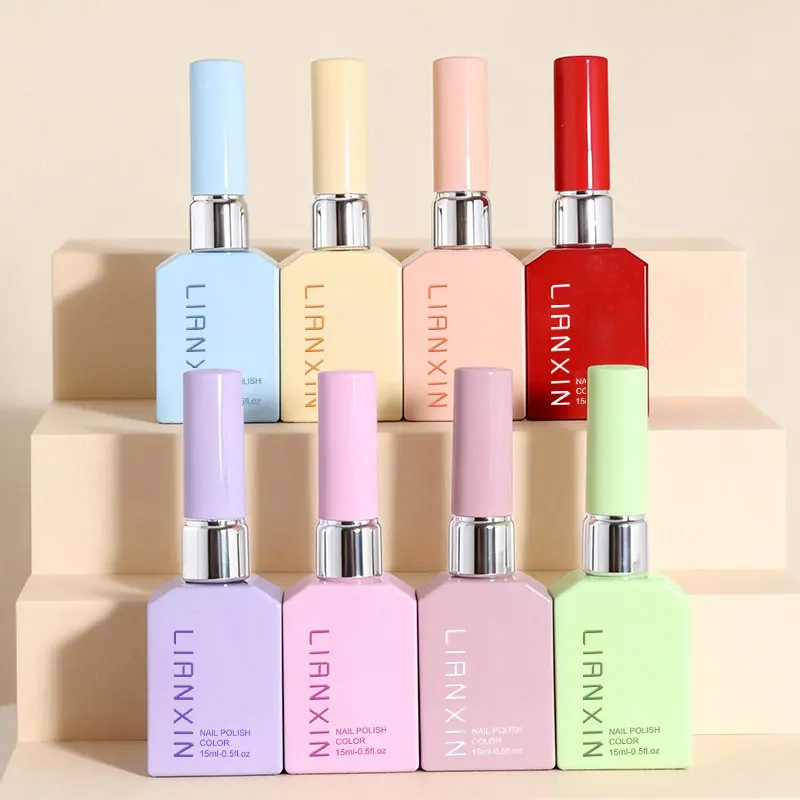 Luxury 15ml Square Nail Polish Glass Bottles with Brushes