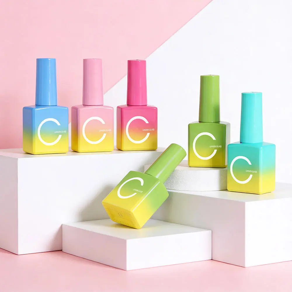 10ml Gradient Color Square Glass Nail Polish Bottles with Brush