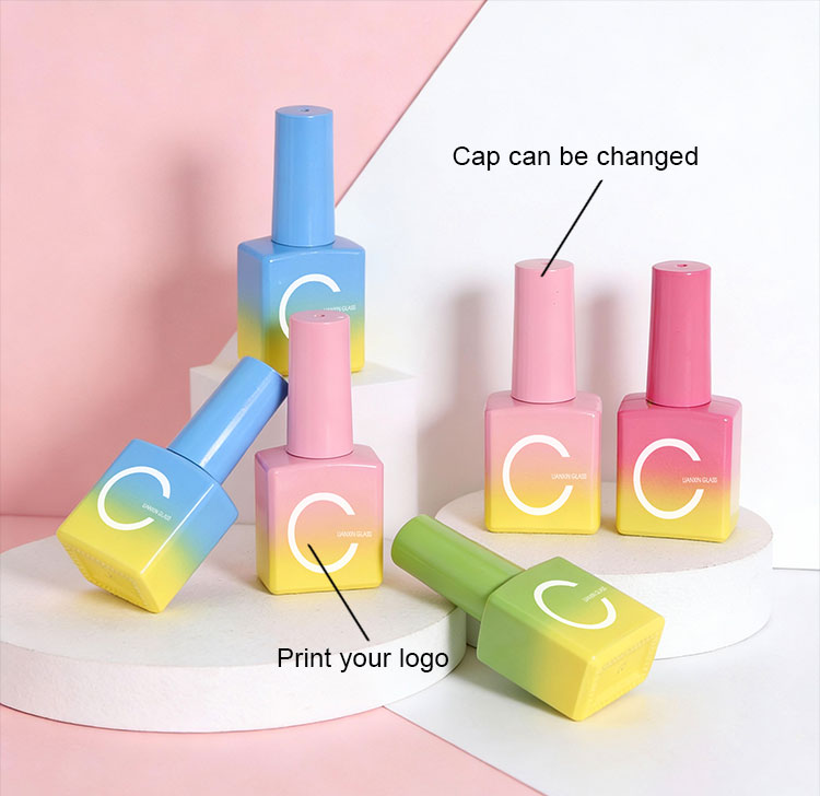 10ml gradient pink and yellow nail polish bottle custom