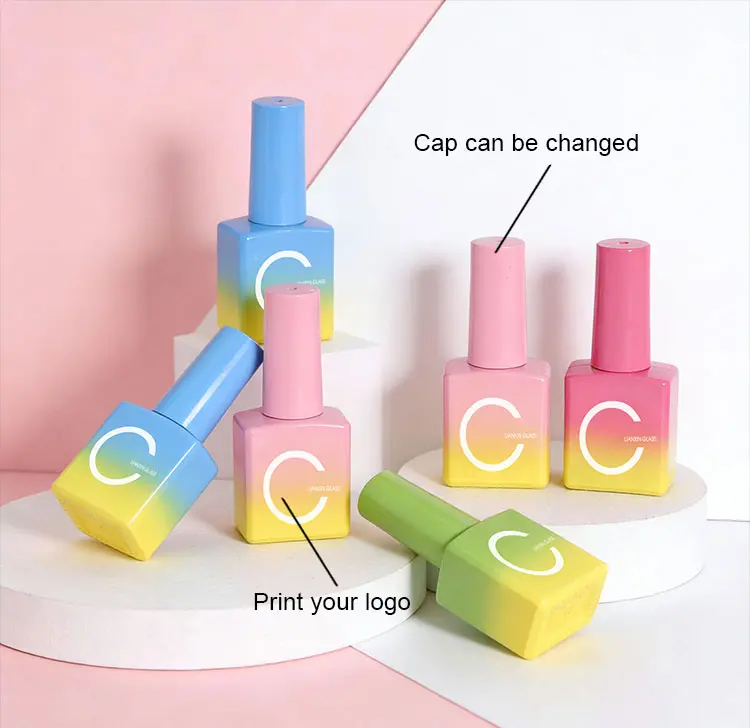 10ml gradient pink and yellow nail polish bottle custom