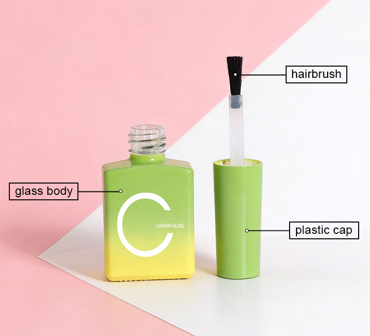 10ml gradient pink and yellow nail polish bottle details
