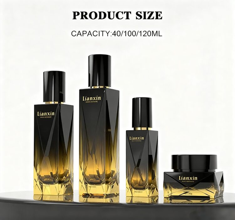 Luxury black gradient glass cosmetic bottle and cream jar set 40ml 100ml 120ml 50g size