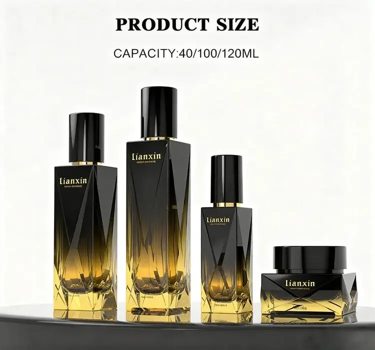 Luxury black gradient glass cosmetic bottle and cream jar set 40ml 100ml 120ml 50g size