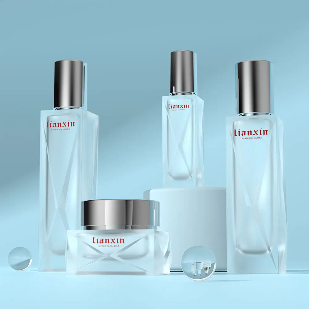 Luxury Square Glass Cosmetic Bottle & Cream Jar Set 40ml 100ml 120ml 50g