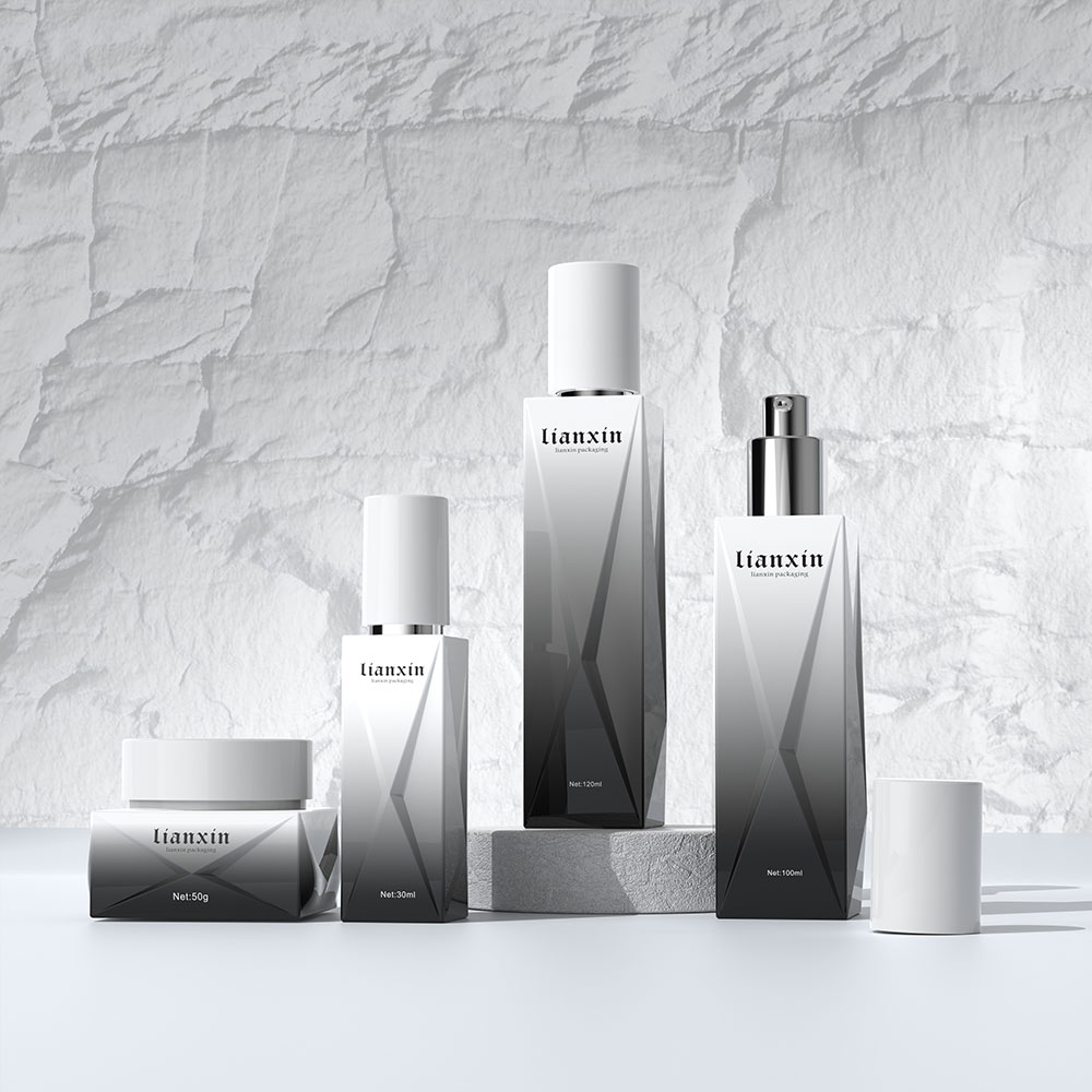 Luxury Square Glass Cosmetic Bottle & Cream Jar Set 40ml 100ml 120ml 50g - 4