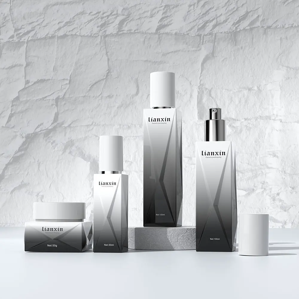 Luxury Square Glass Cosmetic Bottle & Cream Jar Set 40ml 100ml 120ml 50g