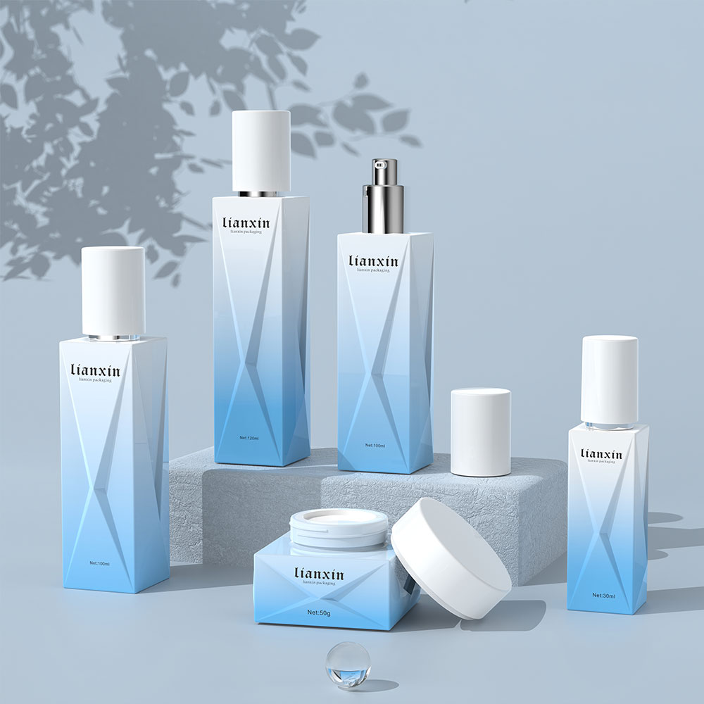 Luxury Square Glass Cosmetic Bottle & Cream Jar Set 40ml 100ml 120ml 50g - 6