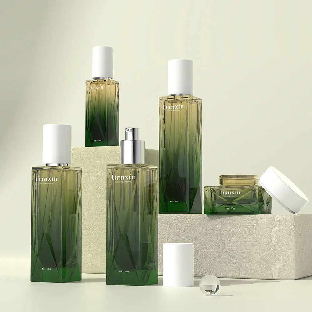 Luxury Square Glass Cosmetic Bottle & Cream Jar Set 40ml 100ml 120ml 50g