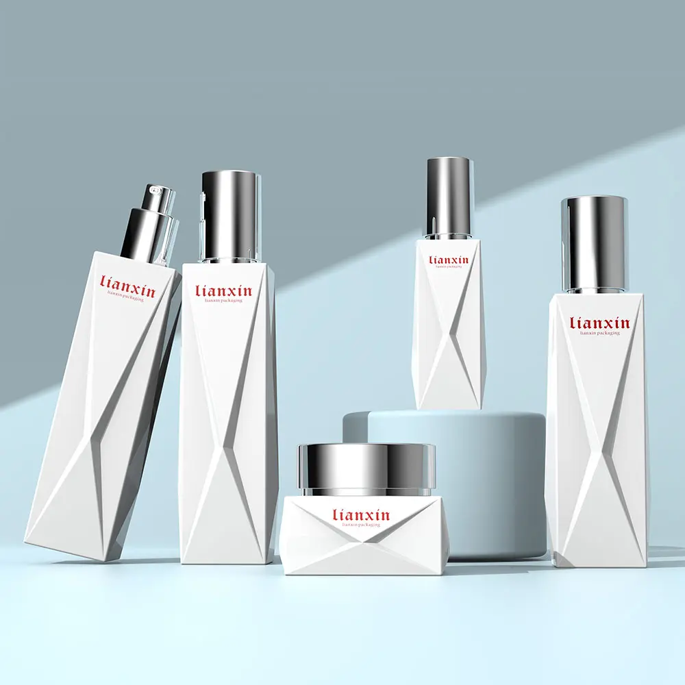 Luxury Square Glass Cosmetic Bottle & Cream Jar Set 40ml 100ml 120ml 50g
