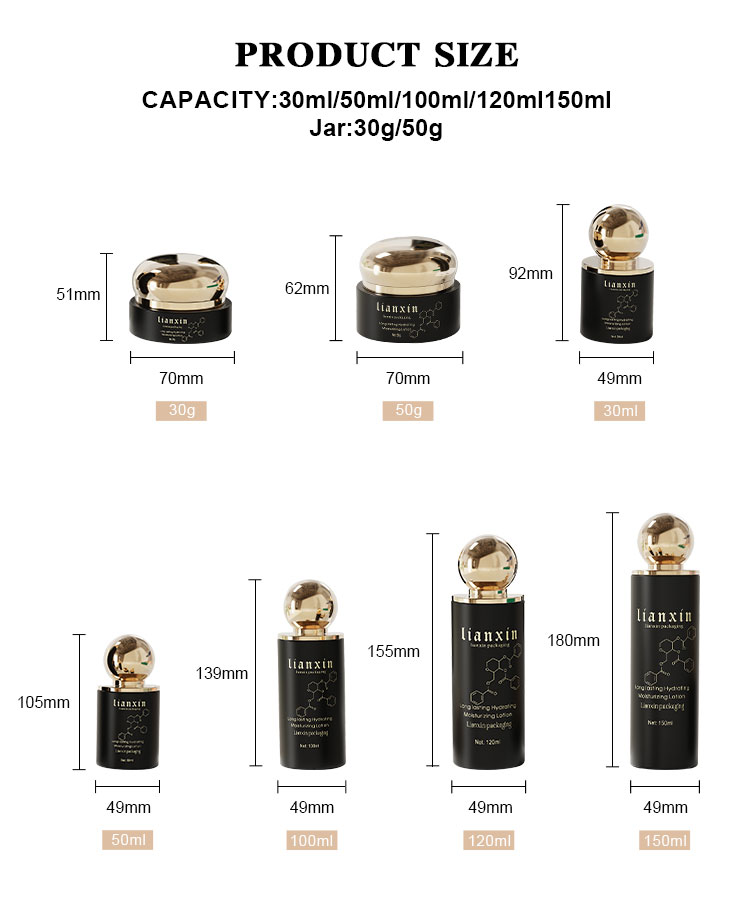Sphere Cap Glass Cosmetic Bottles Size