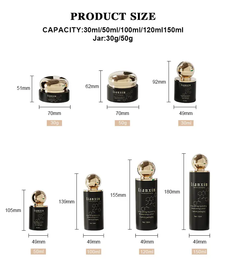Sphere Cap Glass Cosmetic Bottles Size