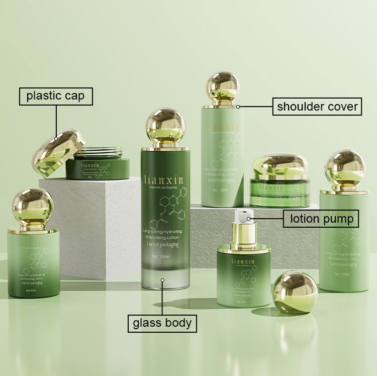 Sphere Cap Glass Cosmetic Bottles Green