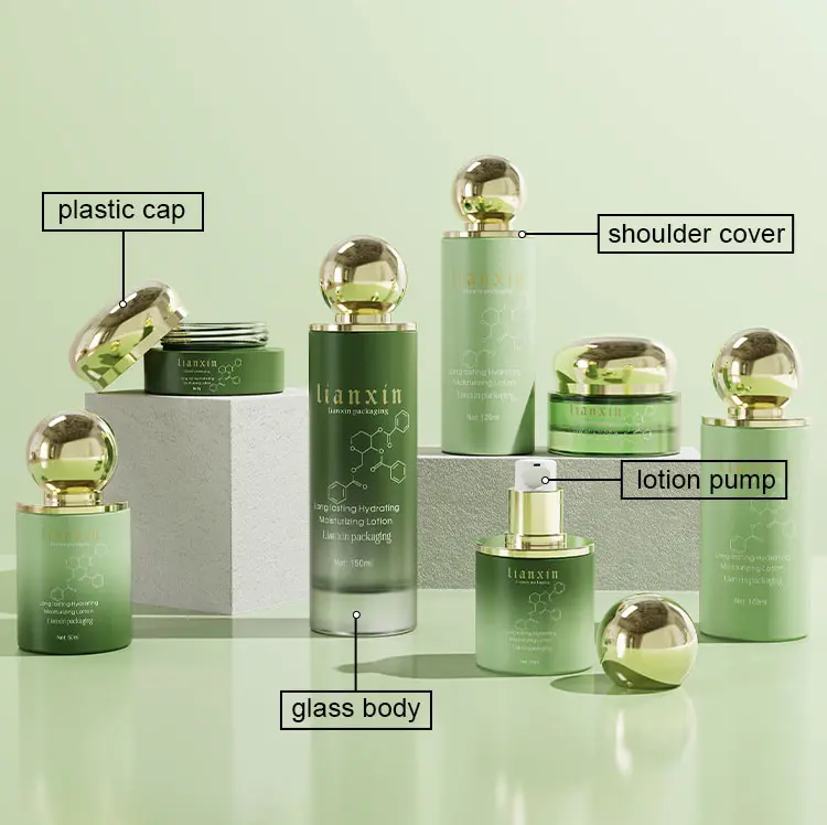 Sphere Cap Glass Cosmetic Bottles Green